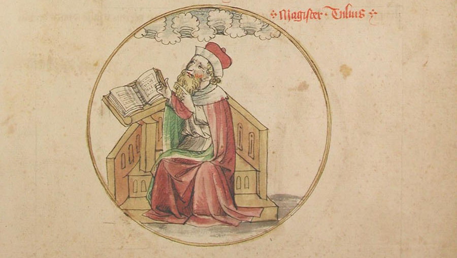 Medieval man with book
