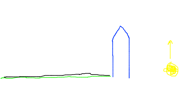 Rising sun casts shadow of silo on field