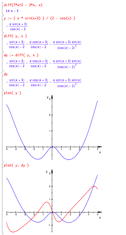 muPad diff, :=, and plot commands