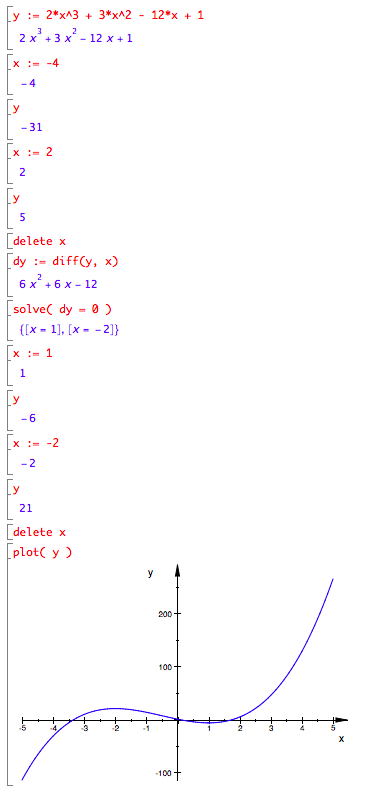 muPad commands for finding absolute min and max