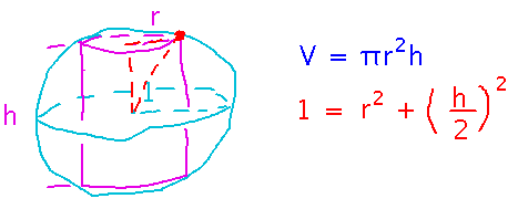 Cylinder inscribed in sphere creates constraint relating cylinder height and radius and sphere radius