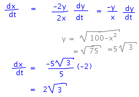 Solving for d x d t gives 2 times radical 3