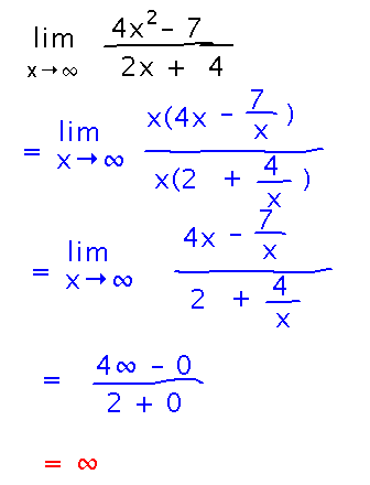 Find limit at infinity of ratio by factoring out high-order term and canceling