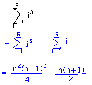 Sum of difference of terms becomes difference of sums, each with a closed form