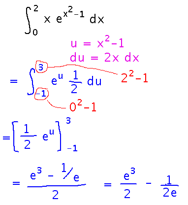 Plug bounds in to u equals x squared minus 1