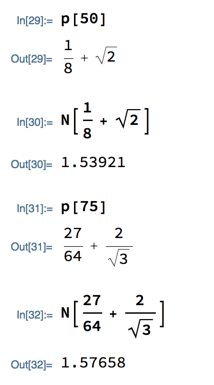 Evaluating p of 50 and p of 75 in Mathematica