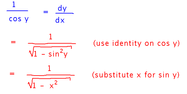 Replace cosine y with square root of 1 minus x squared