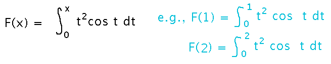F is the integral from 0 to x of t squared times cosine t