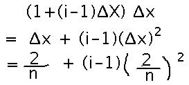 Area of rectangle i is 2 over n plus i minus 1 times 2 over n squared