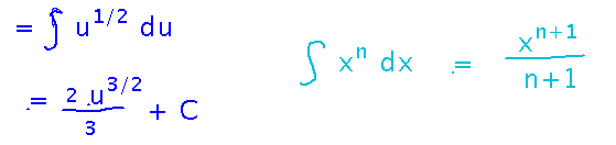 Integral of u to the one half is 2 thirds u to the 3 halves