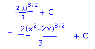  2 thirds u to the 3 halves is 2 thirds x squared minus 2 x to the 3 halves