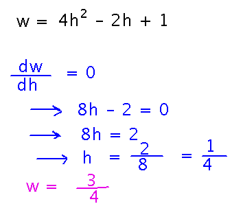 Derivative of 4 x squared - 2 x plus 1 is 8 x minus 2 which is 0 when x = 1/4