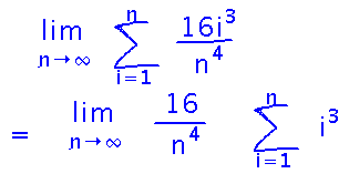 Limit of 16 over n to the fourth times sum of i cubed