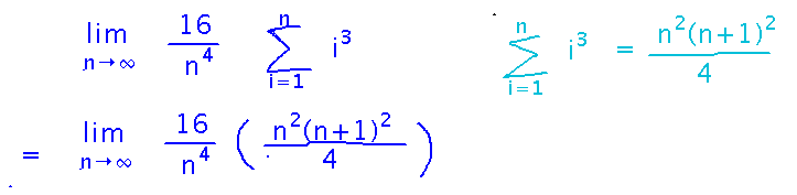 Sum of i cubed becomes n squared times n plus 1 squared all over 4