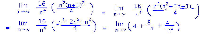 Limit expression  simplifies to limit of 4 plus 8 over 8 plus 4 over n squared