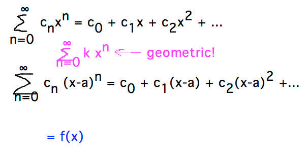 Sum of c_n x^n, or c_n (x-a)^n