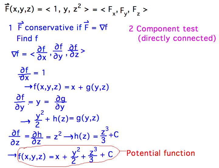 Find potential function by successively integrating partial derivatives in gradient