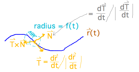 Coordinate system based on tangent and normal attached to snake curve