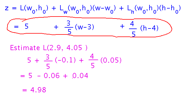 5 + 3/5 (-0.1) + 4/5 (0.05) is 4.98