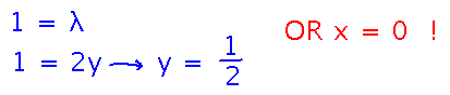 lambda = 1 and y = 1/2 OR x = 0