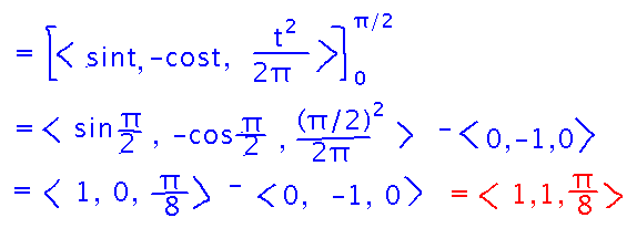 Evaluate vector at upper and lower t values and subtract