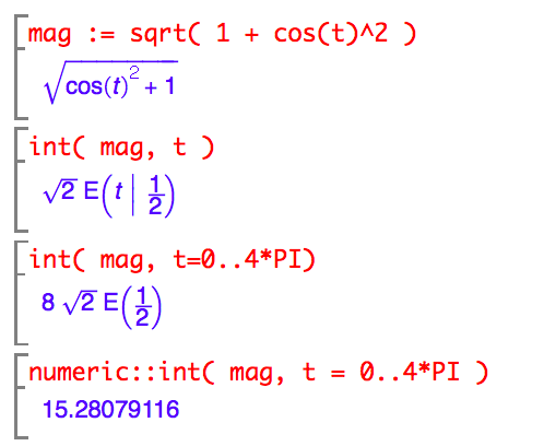 Numerically and symbolically evaluating elliptic integral in muPad