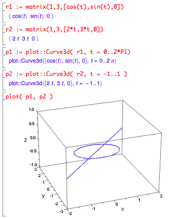 Create 2 3D curves, plot each one, call plot with both