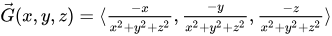 Gravity is a force directed in the minus x minus y minus z direction with magnitude 1 over distance from origin squared