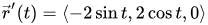 r-prime equals vector of -2 sin(t), 2 cos(t), and 0