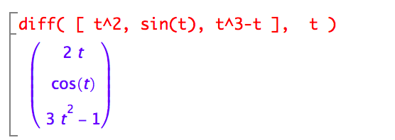diff function produces a column vector of derivatives