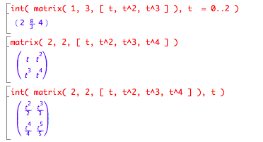 int integrates matrices of functions of various shapes