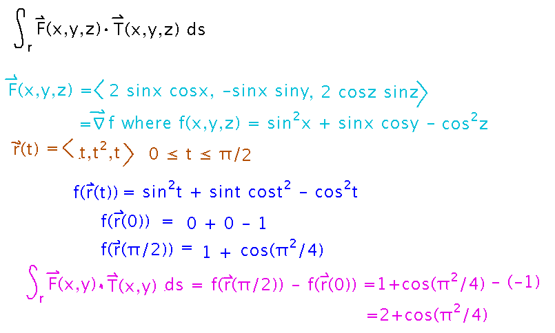 Find line integral of gradient of f by evaluating f at endpoints of curve