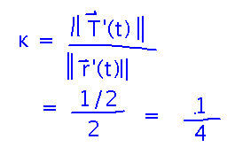 Calculating curvature as magnitude of T prime over magnitude of r prime