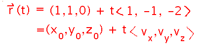 Line written as starting point plus t times direction vector