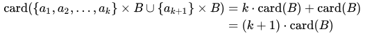 Cardinality of the product of A and B simplifies to (k+1) card(B)