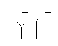 [Line-Drawing Trees of Sizes 1, 2, and 3]