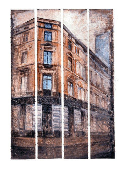 Lodz - III. acrylic on stitched paper. 2008